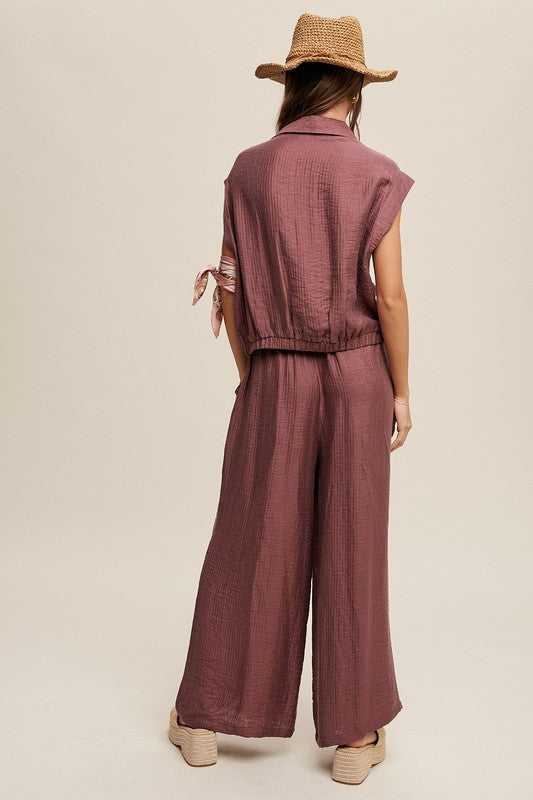 Button Down Top and Pleated Wide Leg Pants set