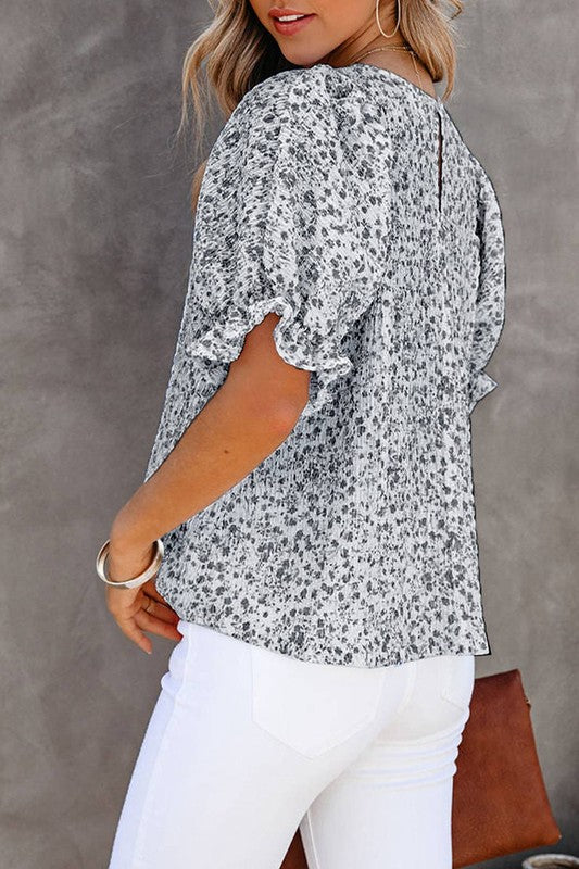 Pre-Order Floral Print Round Neck Puff Sleeve Blouse