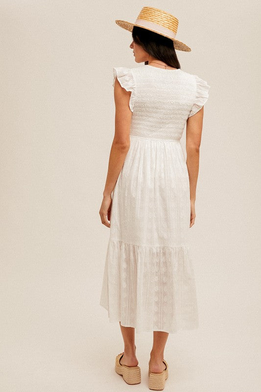 Smocked Chest Ruffled Midi Dress!