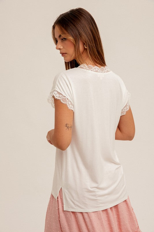 Lace Trimmed V-Neck Tee