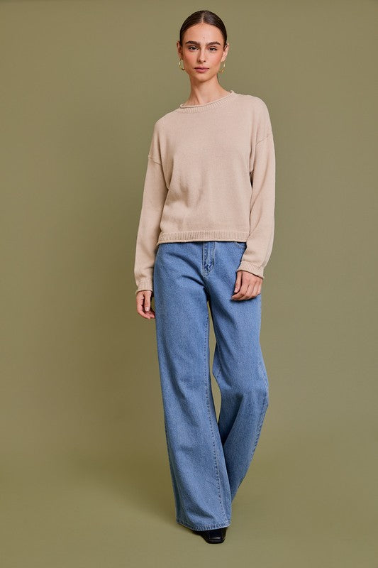 FOLDED SLEEVE SWEATER TOP