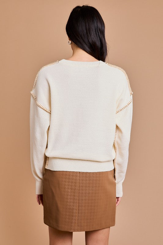Edge Embellished Pullover Sweater