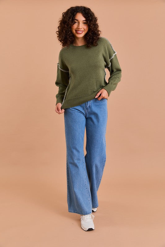 Edge Embellished Pullover Sweater