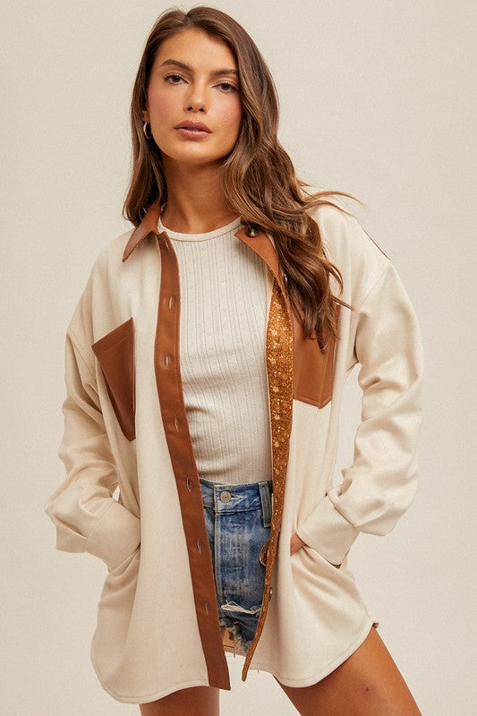 Faux Feather Contrast Shacket - Stell Shacket!