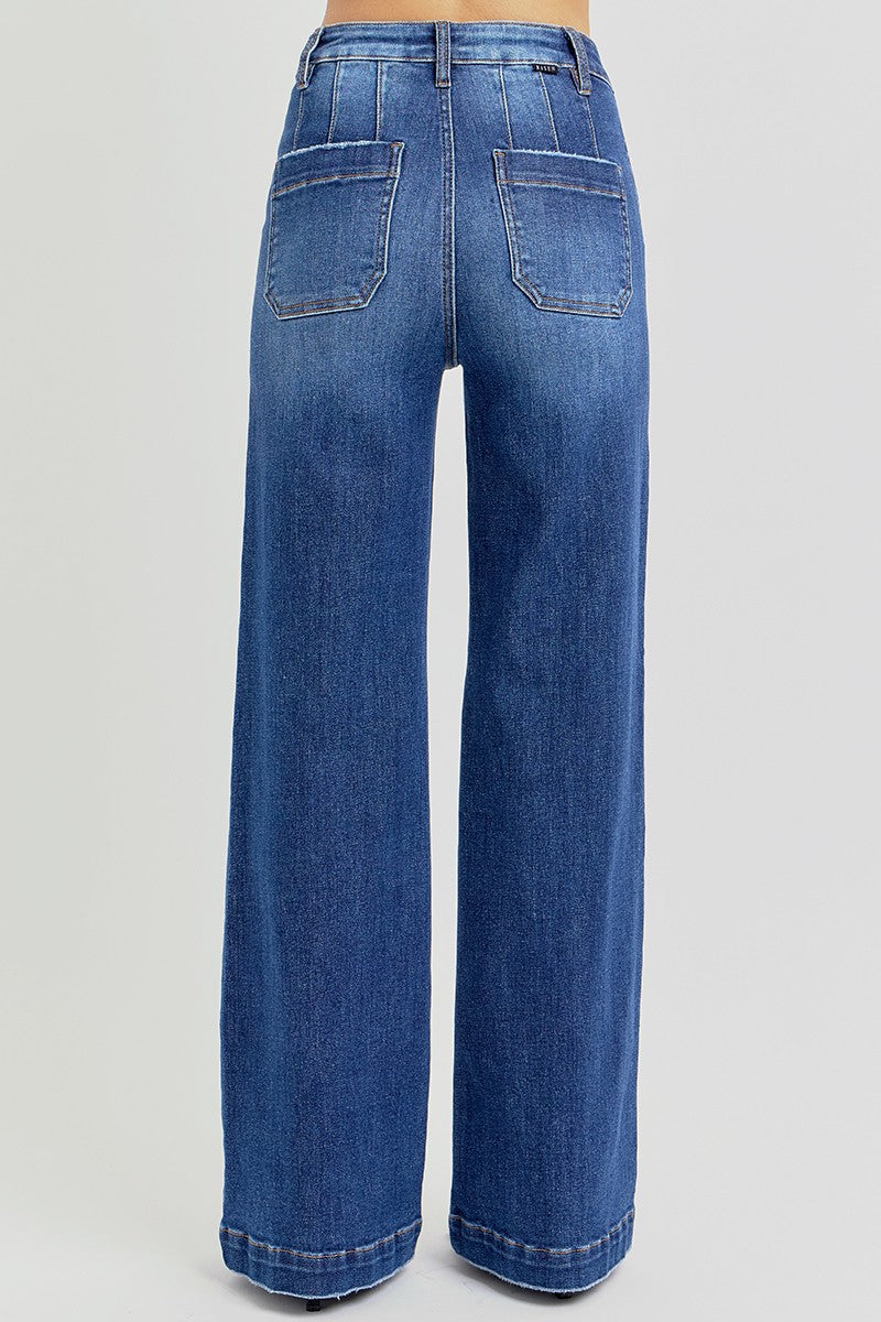 High Rise Wide Leg Slanted Pocket Jeans