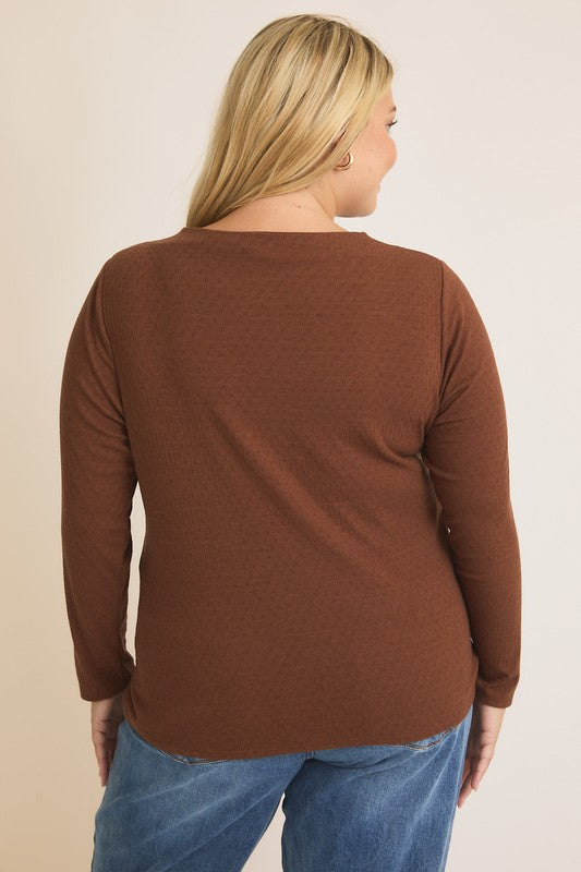 Mock Neck Ruched Long Sleeve Top!