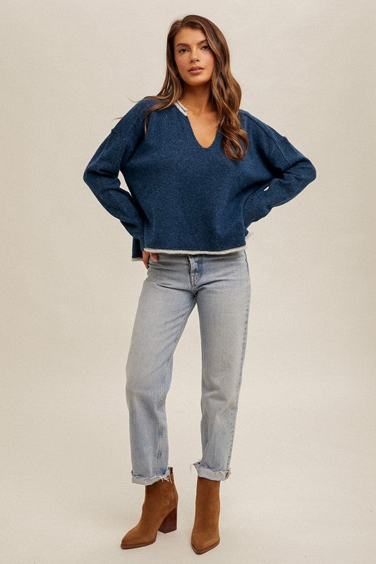 Notch Color Block Oversized Sweater!
