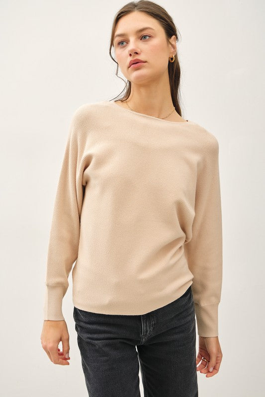 Boat Neck Dolman Sleeve Sweater