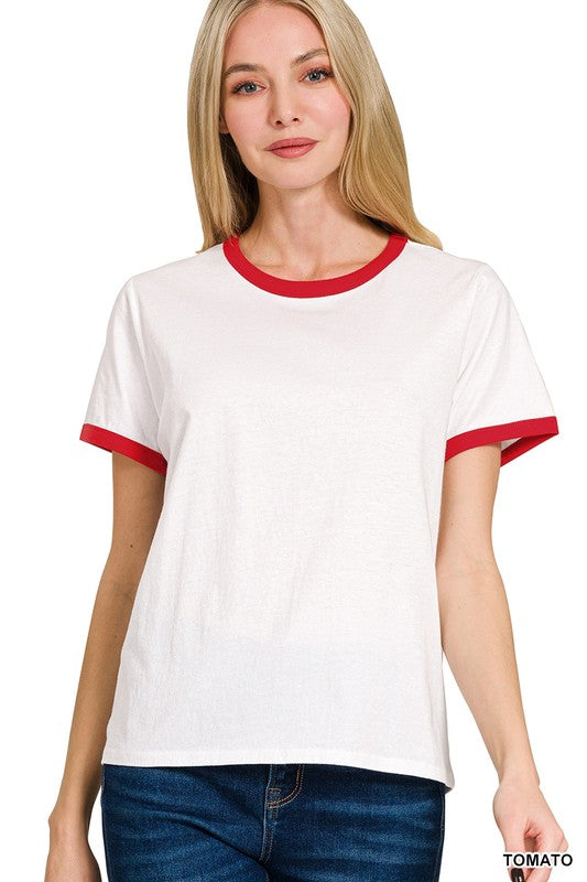 Contrast Binding Short Sleeve Tee Shirts