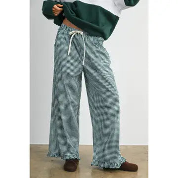 Women's Striped Ruffle Hem Cropped Pants