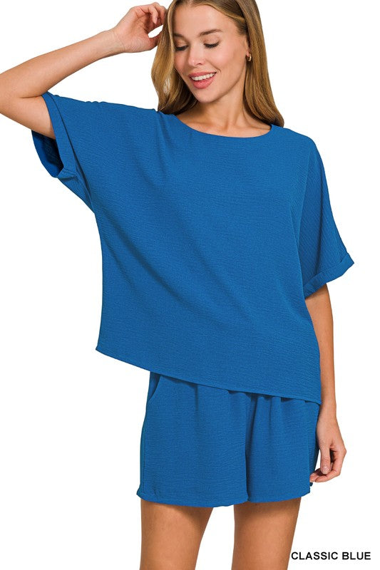 Woven Airflow Top & Shorts Set