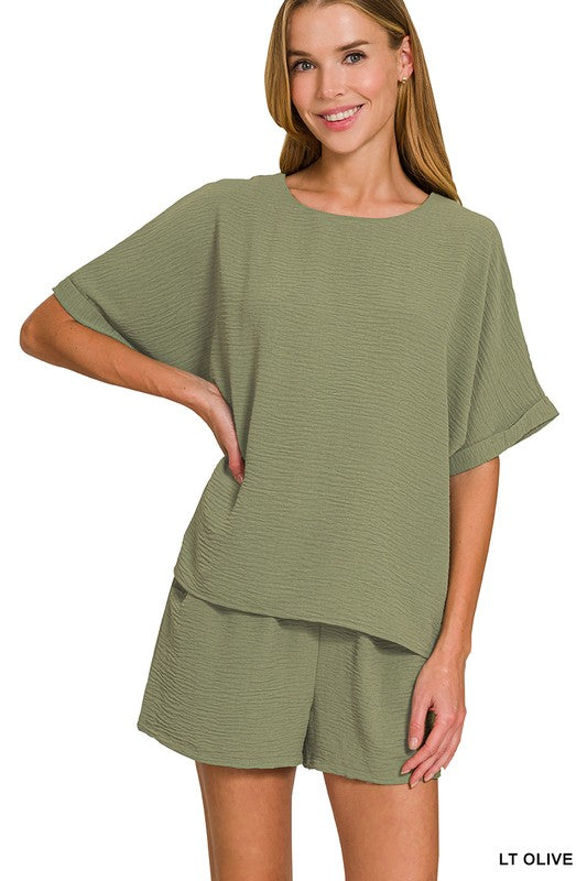 Woven Airflow Top & Shorts Set