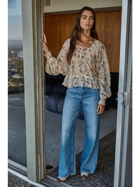 Woven Polyester Floral Print Sheer Top