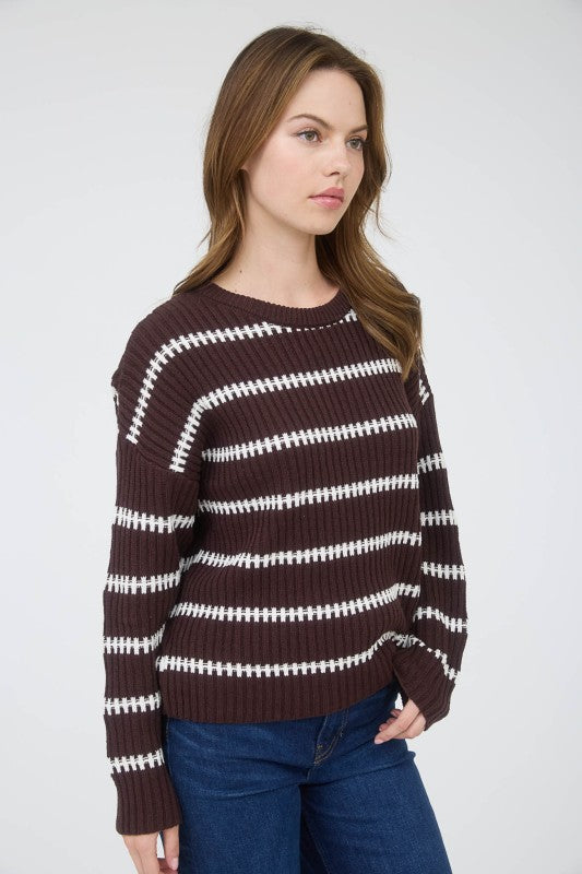 Striped Ribbed Knit Sweater
