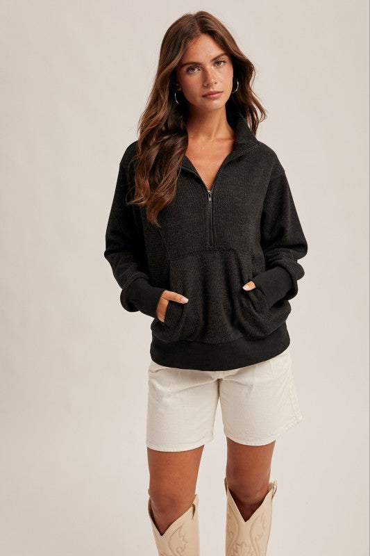 Half Neck Zip Up Wool Knit Top