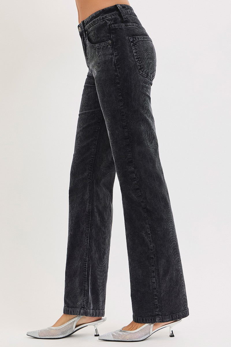 Tummy Control Mid Rise Straight Leg Corduroy Pants