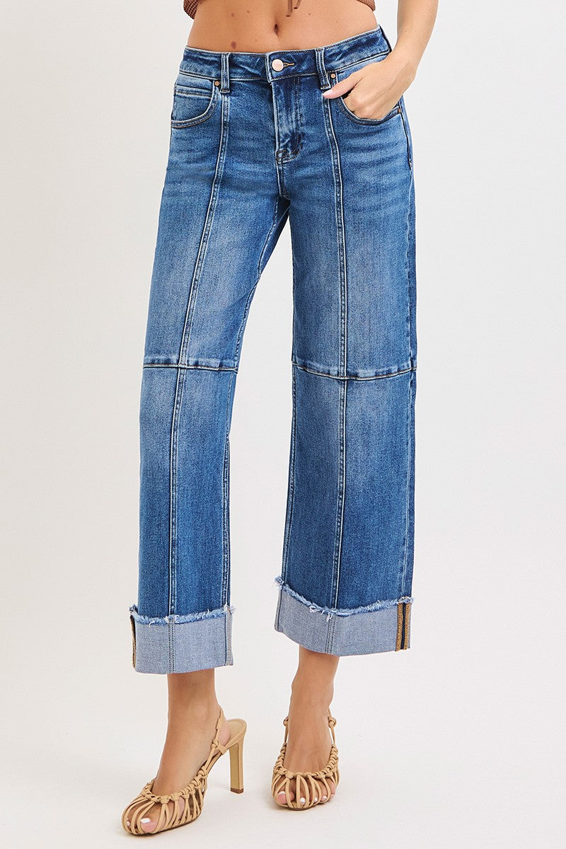 Slouchy Crop Wide Seam Detailed Jeans