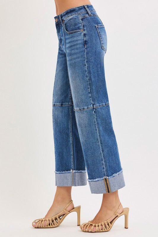 Slouchy Crop Wide Seam Detailed Jeans