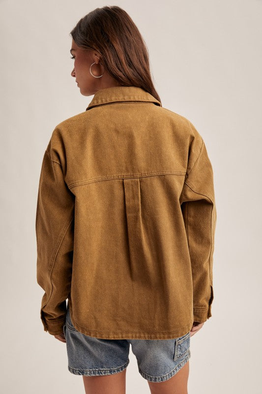 Distressed Washed Canvas Utility Jacket