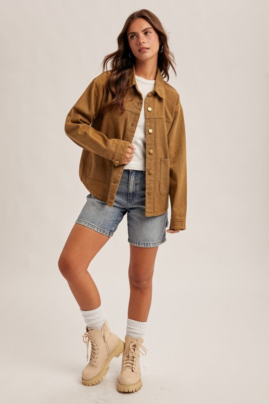 Distressed Washed Canvas Utility Jacket