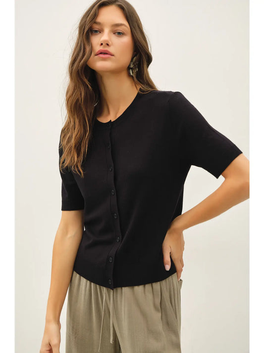 Basic Crew Neck Short Sleeve Cardigan
