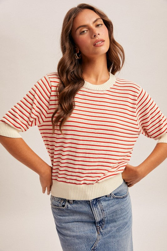 Stripe Short Sleeve Sweater