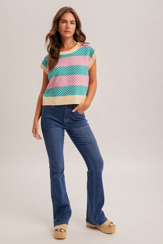 Multi Color Mix Chevron Stripe Oversized Sweater