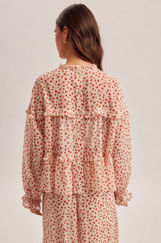 Floral Chiffon Ruffle Detail Blouse
