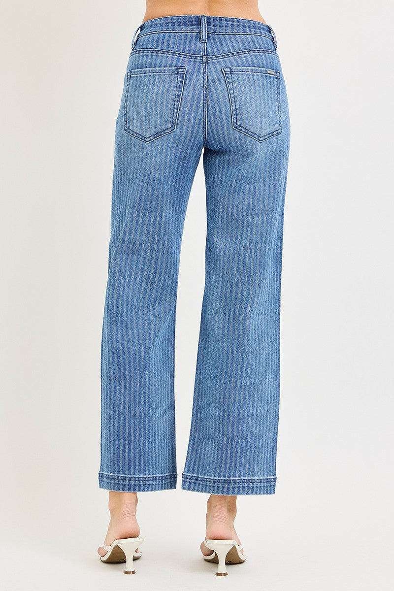 High Rise Crop Straight Stripe Jeans