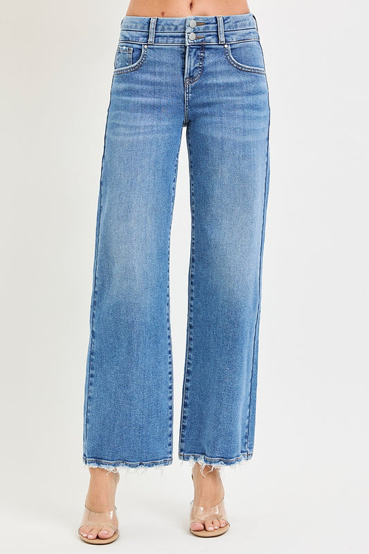 High Rise Wide Jeans With Double Waist Details