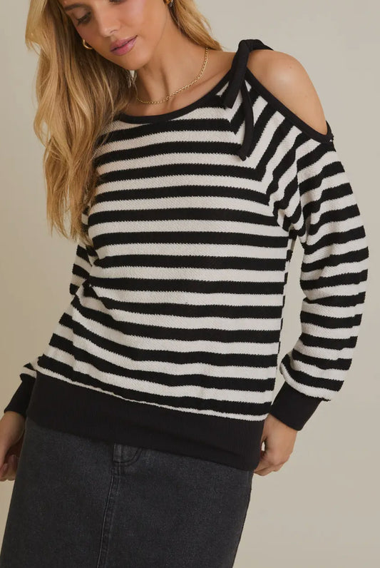 Cold shoulder striped top