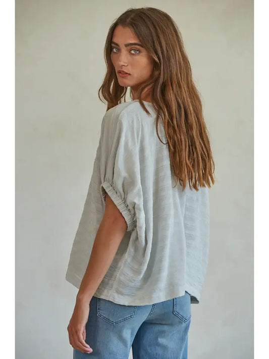 Woven Rayon Nylon Elastic Short Sleeve Top