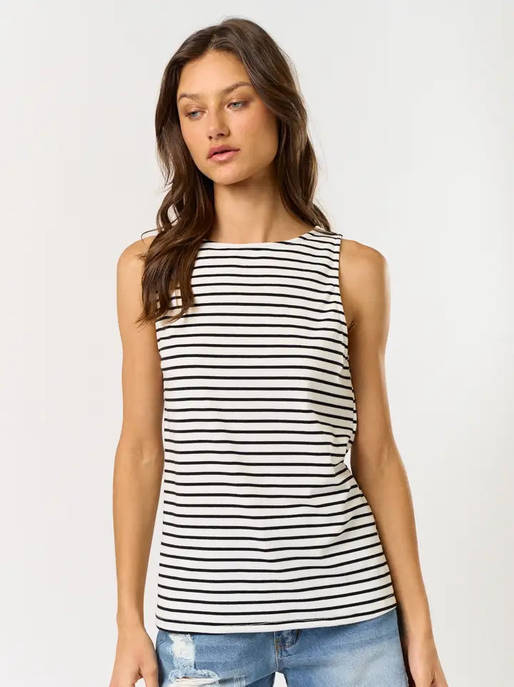 Stripe Boat Neck Sleeveless Top