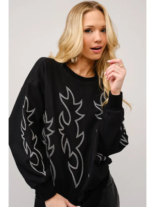 Western Boots Stitch Pullover Sweatshirt