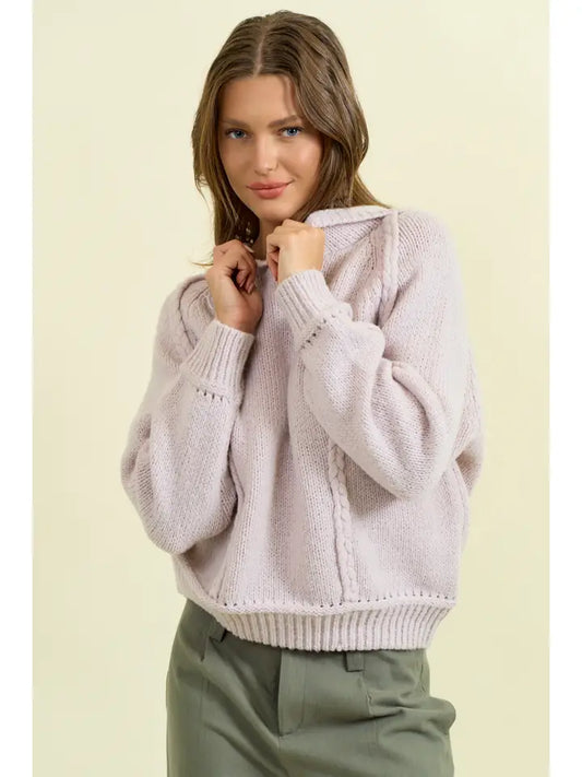Hoodie Braided Detail Long Sleeve Sweater