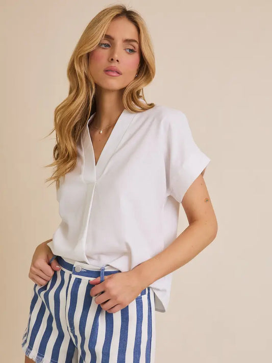 V-Neck Short Sleeve Flare Hem Top