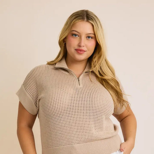 Plus Zip Up Open Sweater Top