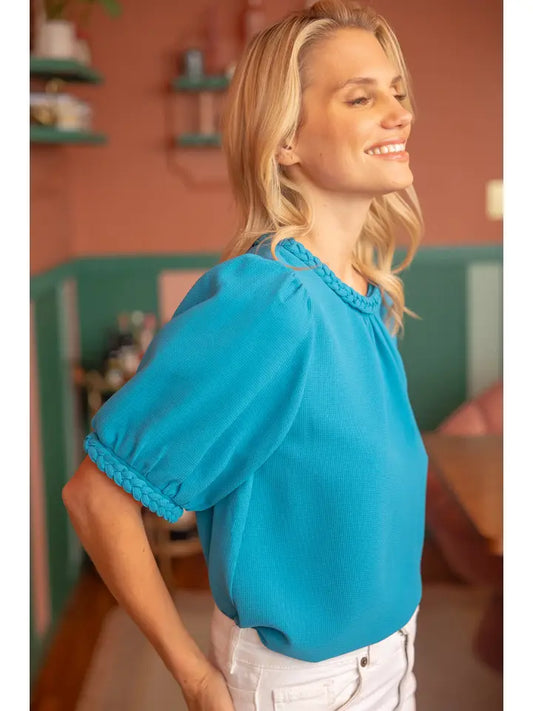 Braided Band Short Sleeve Textured Top