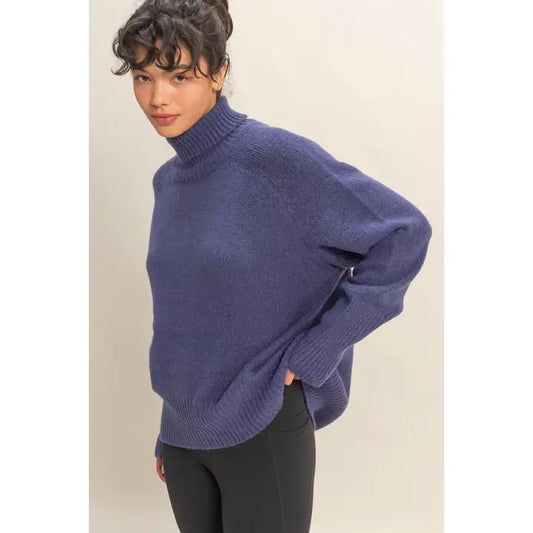 Oversized High Low Turtleneck Sweater
