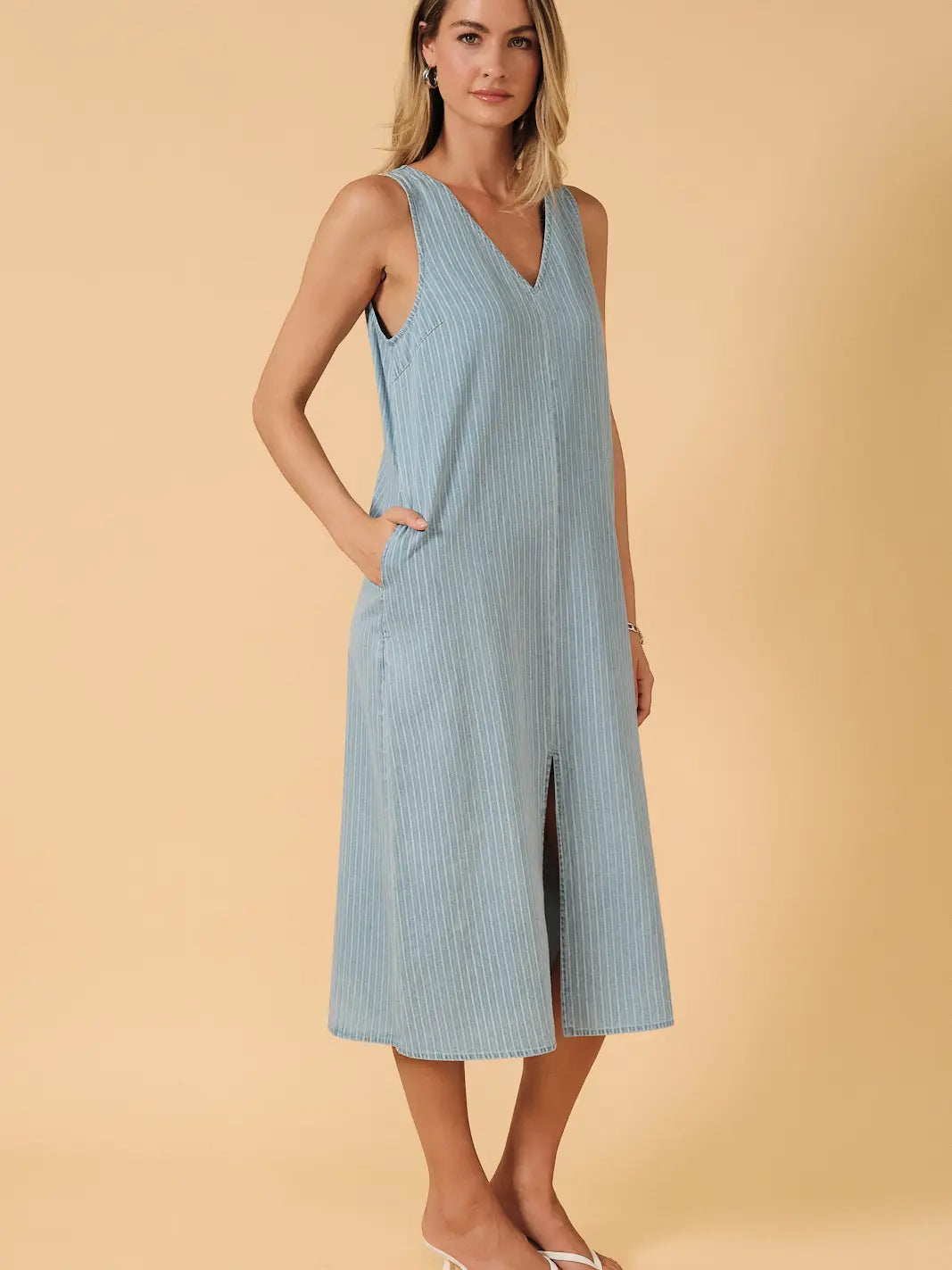 V-Neck Sleeveless Front Slit Midi Dress