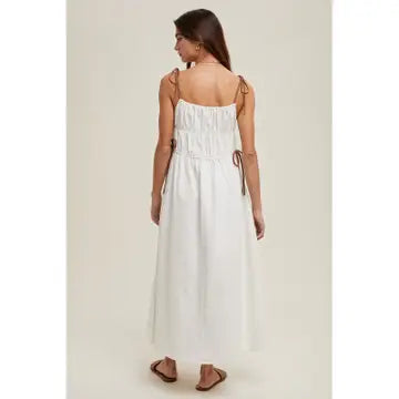 Contrast Self Tie Shoulder Straps Midi Dress