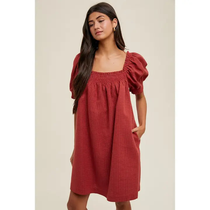 Plaid Puff Sleeve Mini Dress