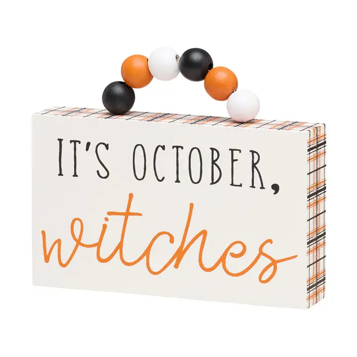 October Plaid Halloween Box Sign w/ Beads