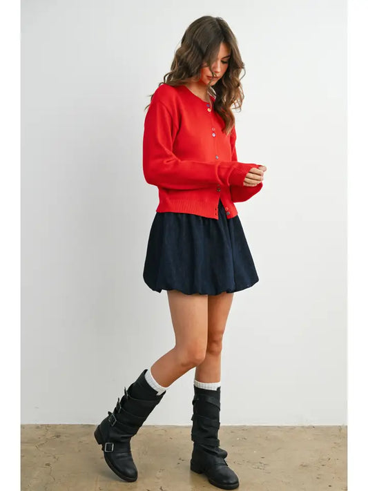 Long Sleeve Buttoned Cropped Cardigan