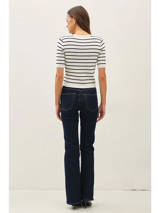 Striped Short Sleeve Cardigan