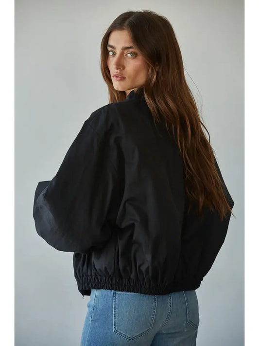 Woven Cotton Zip Up Bomber Jacket