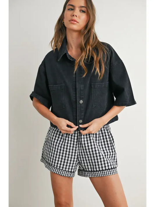 Button Front Cropped Shirt