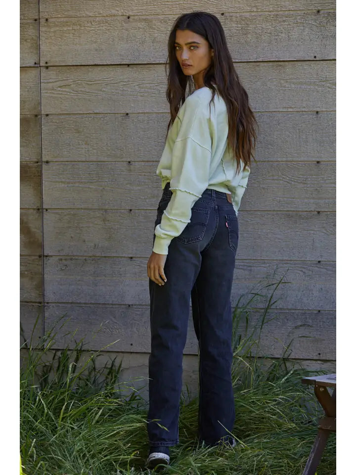 V-Neck Long Sleeve Crop Pullover Knit Sweater