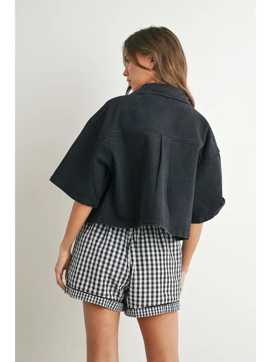 Button Front Cropped Shirt