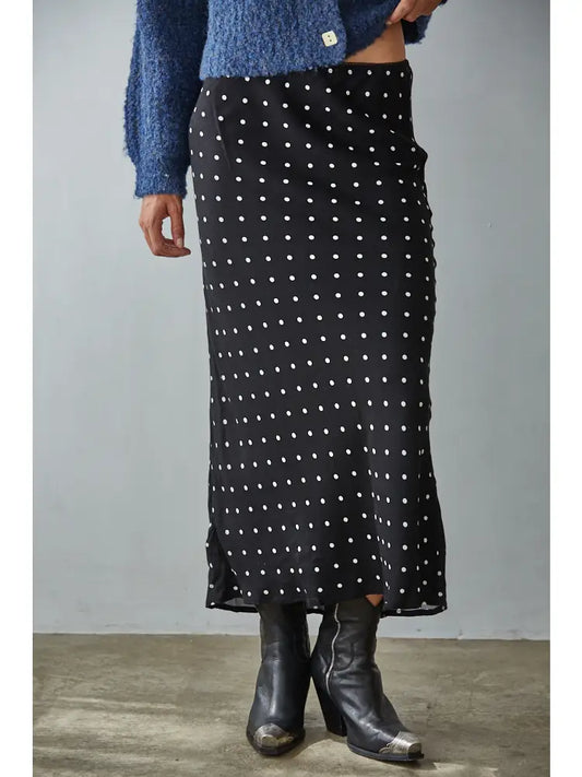 Woven Lyocell Polka Dot Flare Midi Skirt